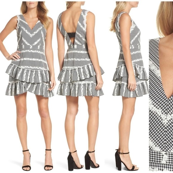 Belle Ruffle Gingham Plaid Dress with Lace